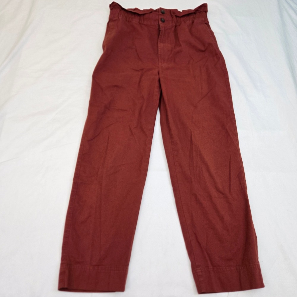 Madewell Paperbag Waist Trousers High Rise Russet Rust Cotton Blend Relaxed Sz 4